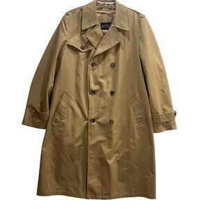 VTG Lord & Taylor‎ Mens Tan Double Breasted Trench Coat Zip Out Plaid Liner 42 L